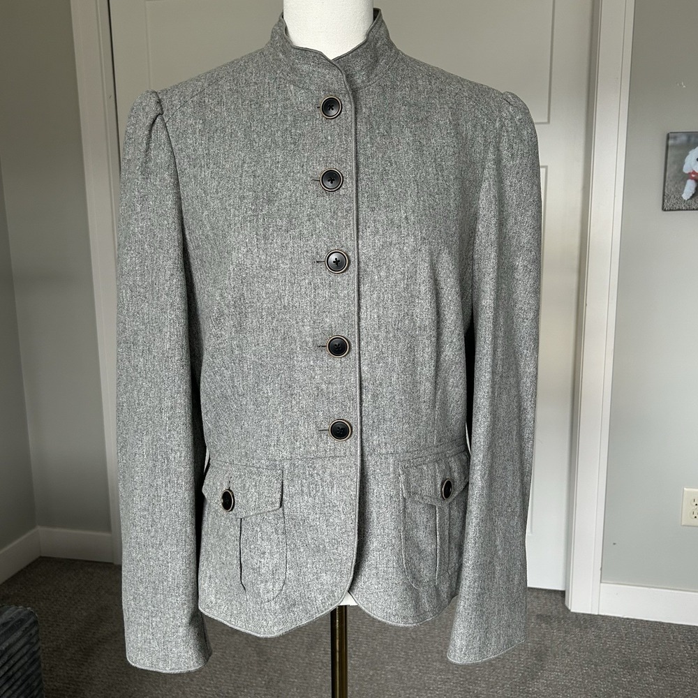 Banana Republic Wool Blend Gray Military  Blazer Jacket Size 14 Classic Timeless
